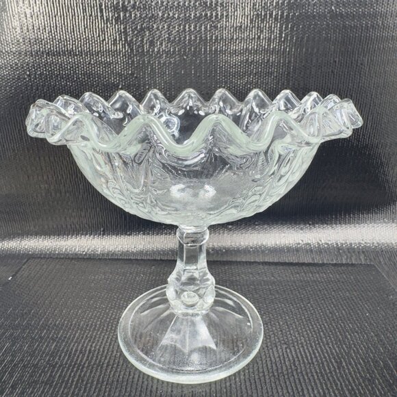 Antique Clear Footed Compote Dish Bowl Wavy Edges Glassware Decor Dish Bowl VTG - Picture 9 of 10